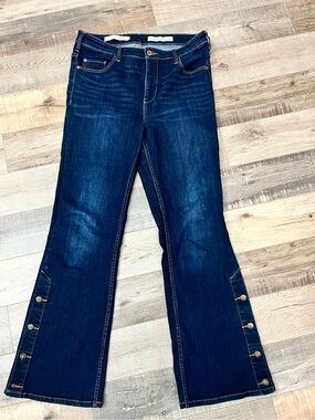 Pilcro Dark Blue Bootcut Jeans with Side Button Accents size 30
